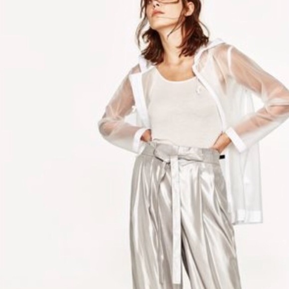 NWT Zara Silver Metallic Culottes Cropped Pants - Picture 2 of 5